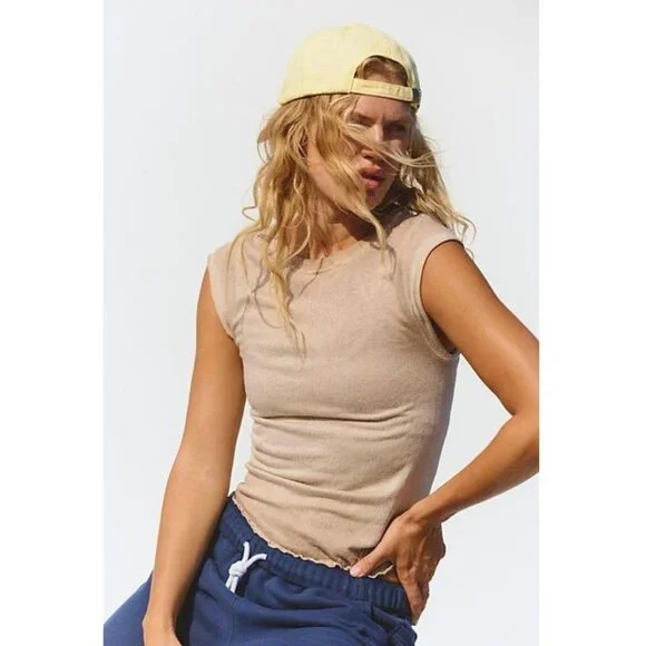 NWOT free people movement Double Point Tee Mineral Wash Tan - Size XS/S - Picture 1 of 7